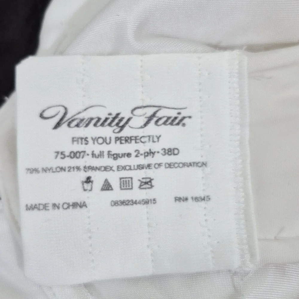 38D Vanity Fair 75007 75-007 Fits You Perfectly Love Knot UW Bra‎ White